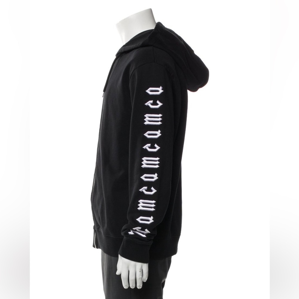 Alexander McQueen Black Zip-Up Hoodie with White Sleeve Text - Picture 2 of 6